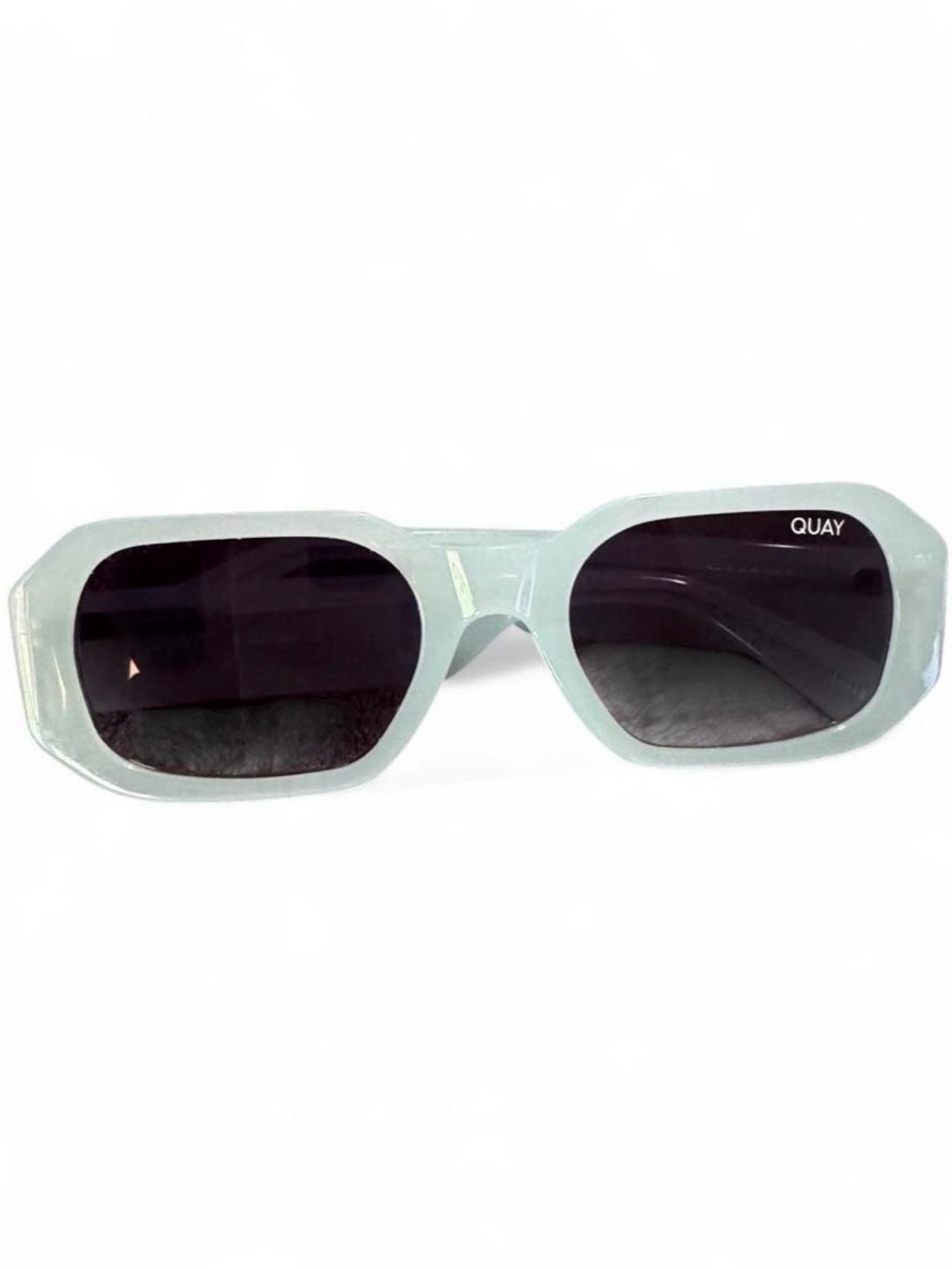 Quay Australia Pale Blue Geometric Rectangular Sunglasses
